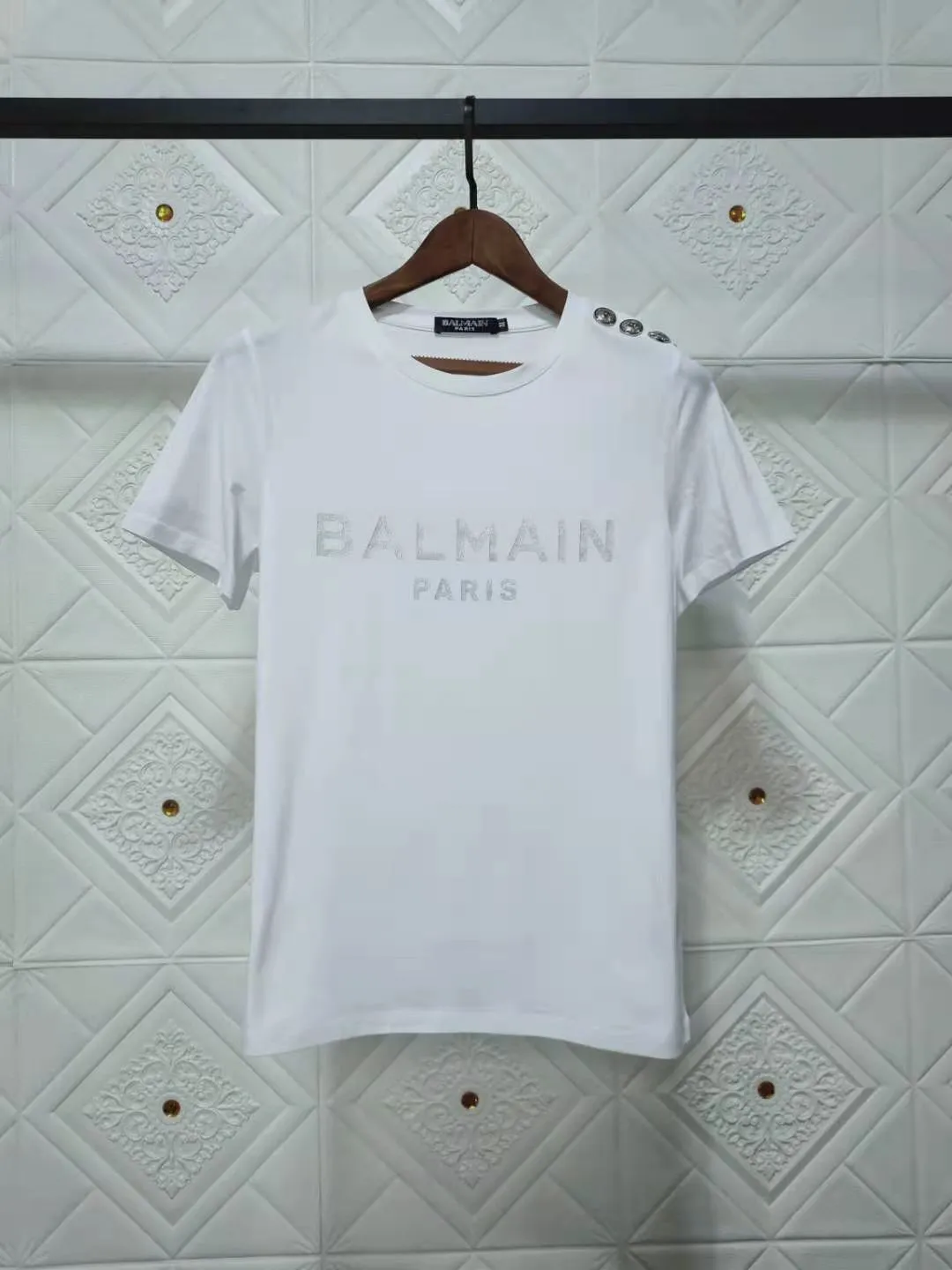 T Shirt Balmain Spring and Summer Gold Letter All Cotton Short Sleeve T-shirt