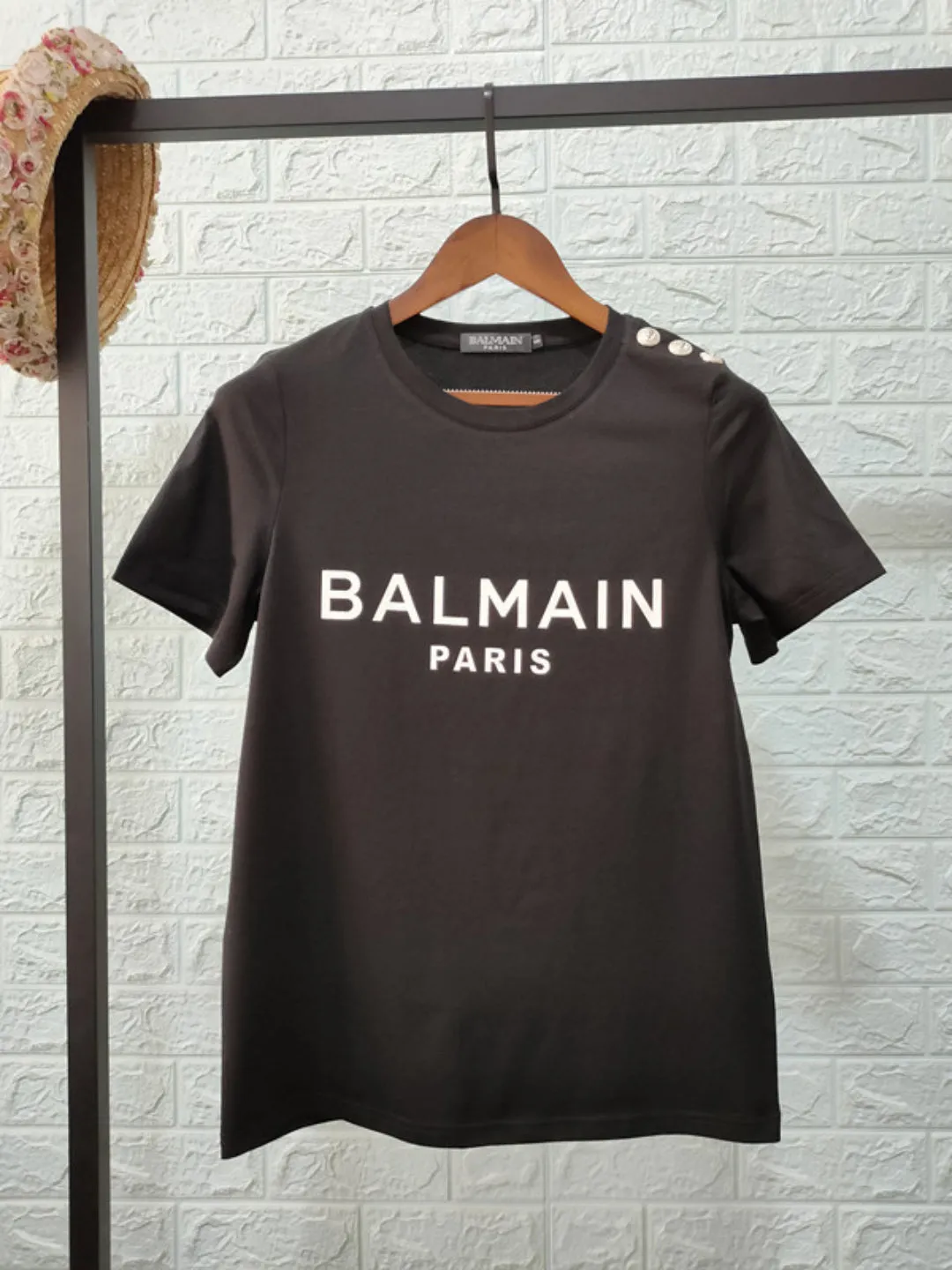 T Shirt Balmain Spring and Summer Gold Letter All Cotton Short Sleeve T-shirt