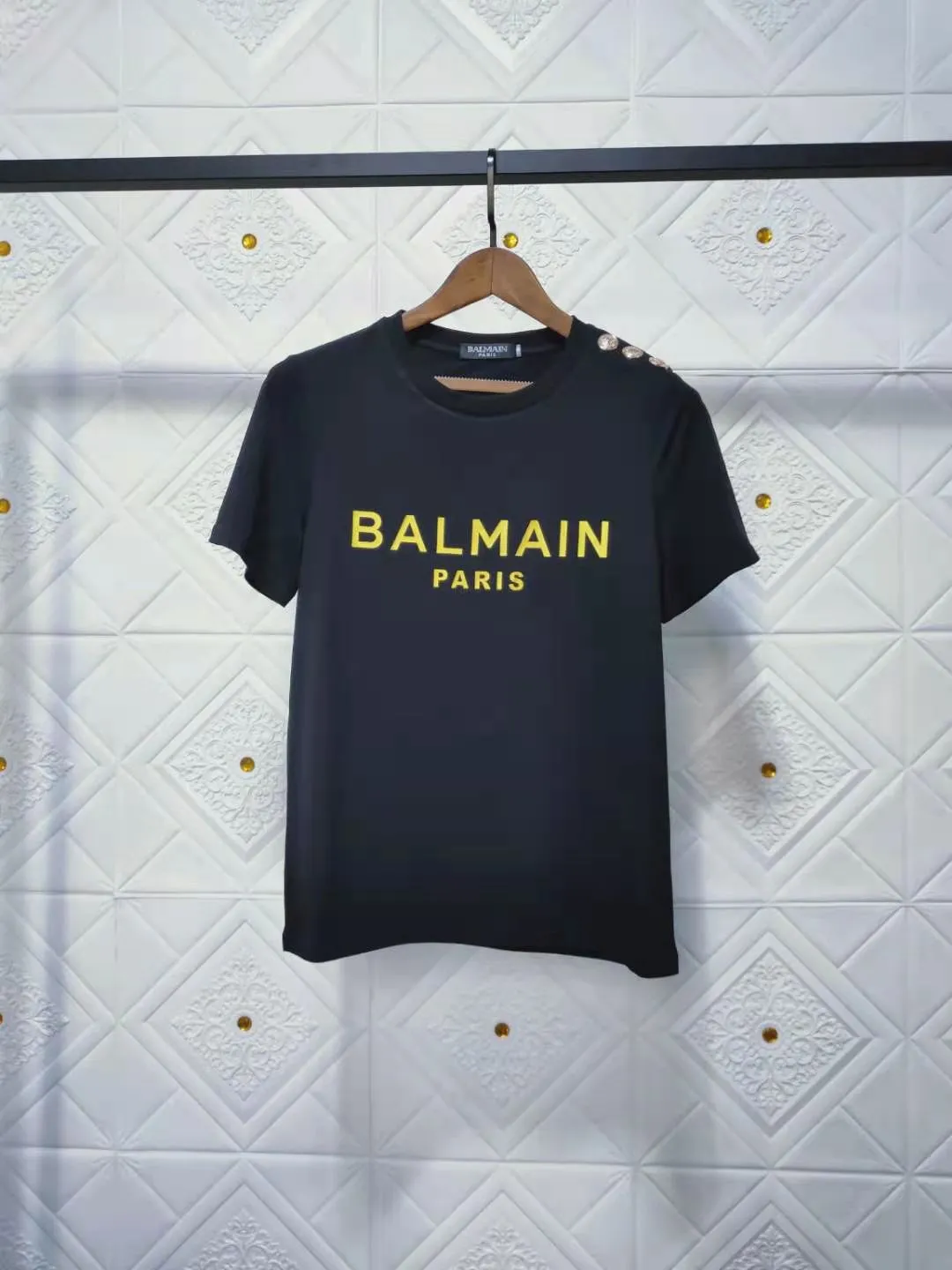 T Shirt Balmain Spring and Summer Gold Letter All Cotton Short Sleeve T-shirt