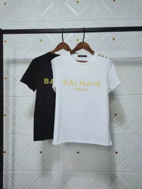 T Shirt Balmain Spring and Summer Gold Letter All Cotton Short Sleeve T-shirt