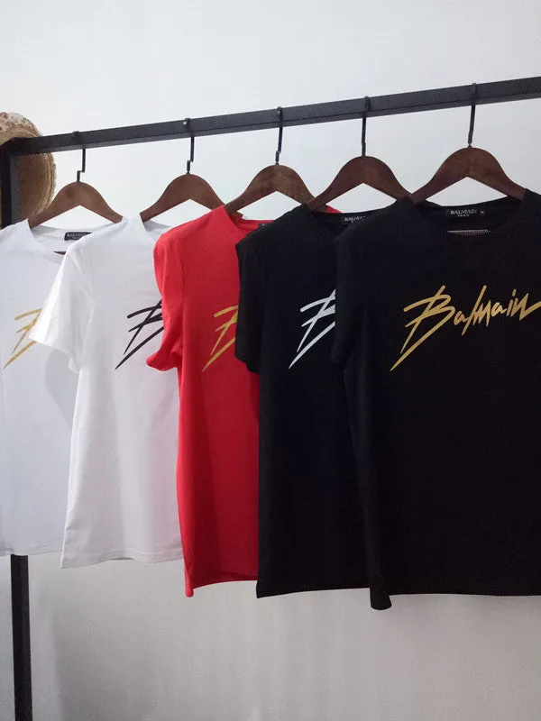 T Shirt Balmain Spring/Summer Lightning Letter T-shirt All Cotton Loose Short Sleeve