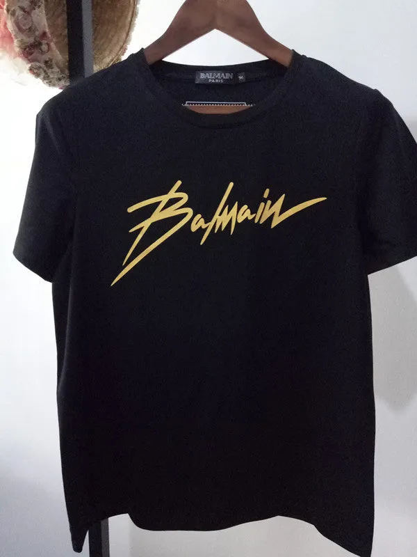 T Shirt Balmain Spring/Summer Lightning Letter T-shirt All Cotton Loose Short Sleeve