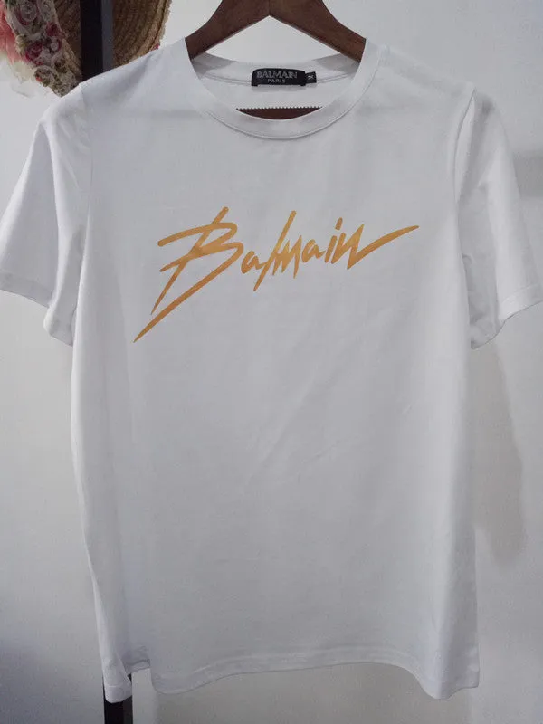 T Shirt Balmain Spring/Summer Lightning Letter T-shirt All Cotton Loose Short Sleeve