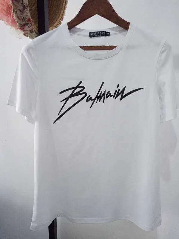 T Shirt Balmain Spring/Summer Lightning Letter T-shirt All Cotton Loose Short Sleeve