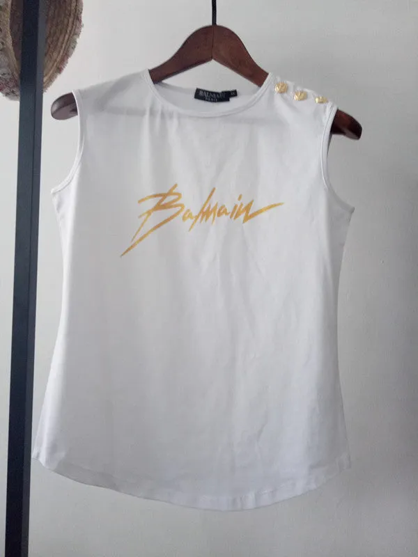 T Shirt Balmain Spring/Summer Twill Printed T-shirt Casual Sleeveless Vest for Women