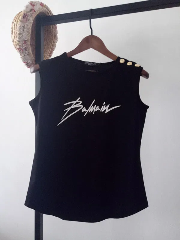 T Shirt Balmain Spring/Summer Twill Printed T-shirt Casual Sleeveless Vest for Women