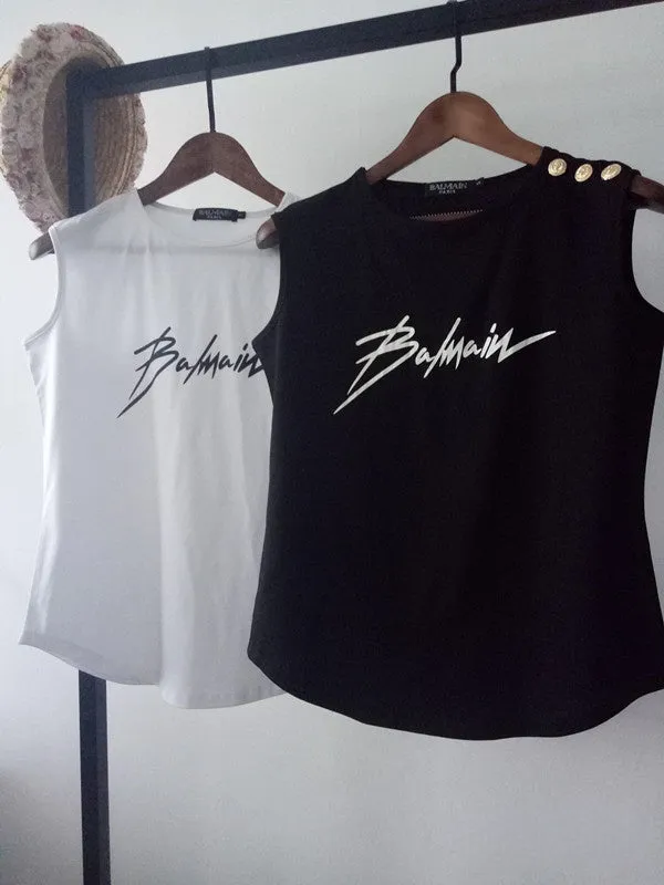 T Shirt Balmain Spring/Summer Twill Printed T-shirt Casual Sleeveless Vest for Women