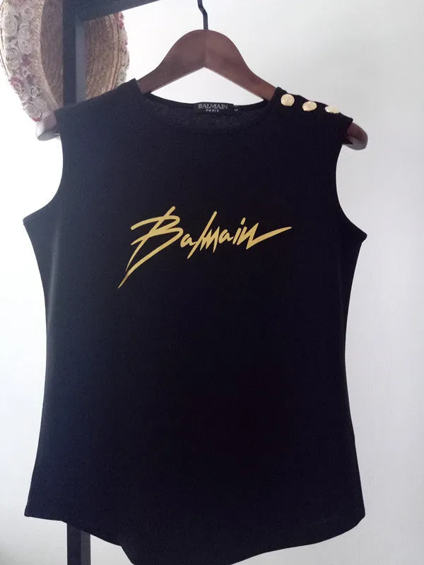 T Shirt Balmain Spring/Summer Twill Printed T-shirt Casual Sleeveless Vest for Women