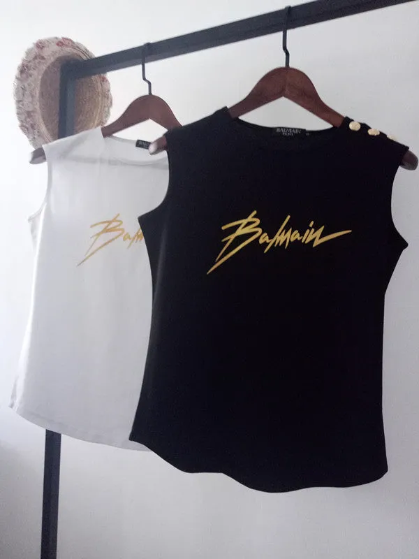 T Shirt Balmain Spring/Summer Twill Printed T-shirt Casual Sleeveless Vest for Women