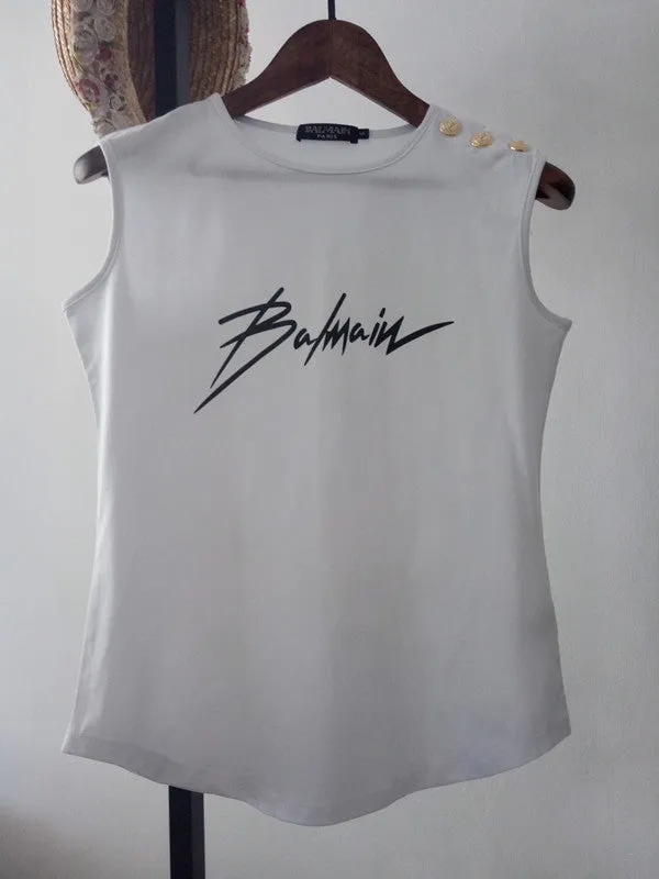 T Shirt Balmain Spring/Summer Twill Printed T-shirt Casual Sleeveless Vest for Women