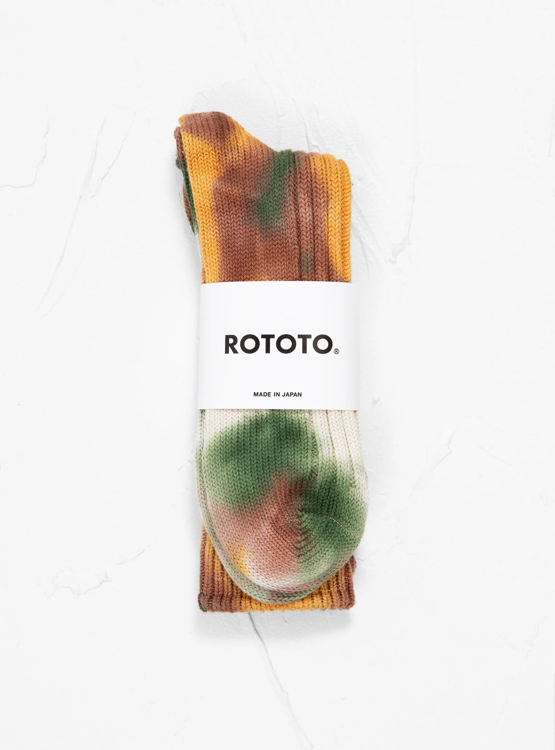 Tie Dye Chunky Ribbed Crew Socks Green, Gold and Brown