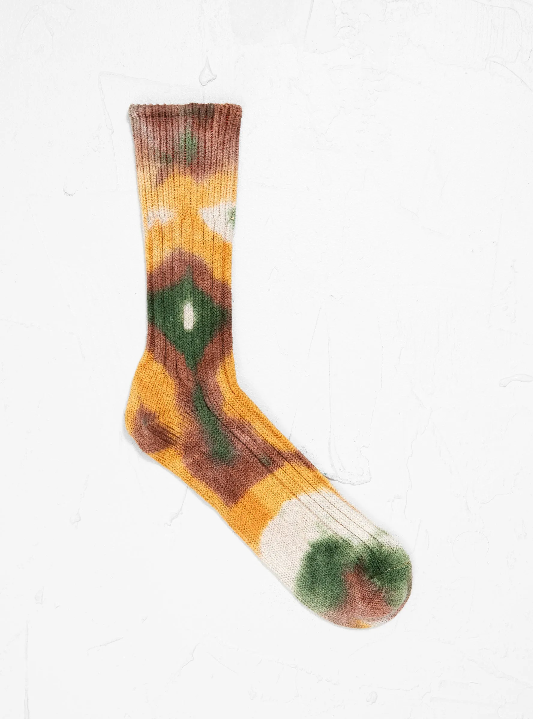 Tie Dye Chunky Ribbed Crew Socks Green, Gold and Brown