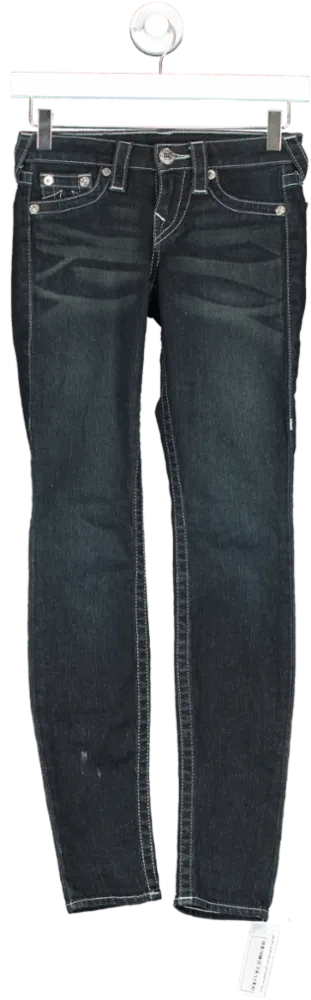 True Religion Blue Skinny Jeans Diamante Detail On Back Pockets UK XXS