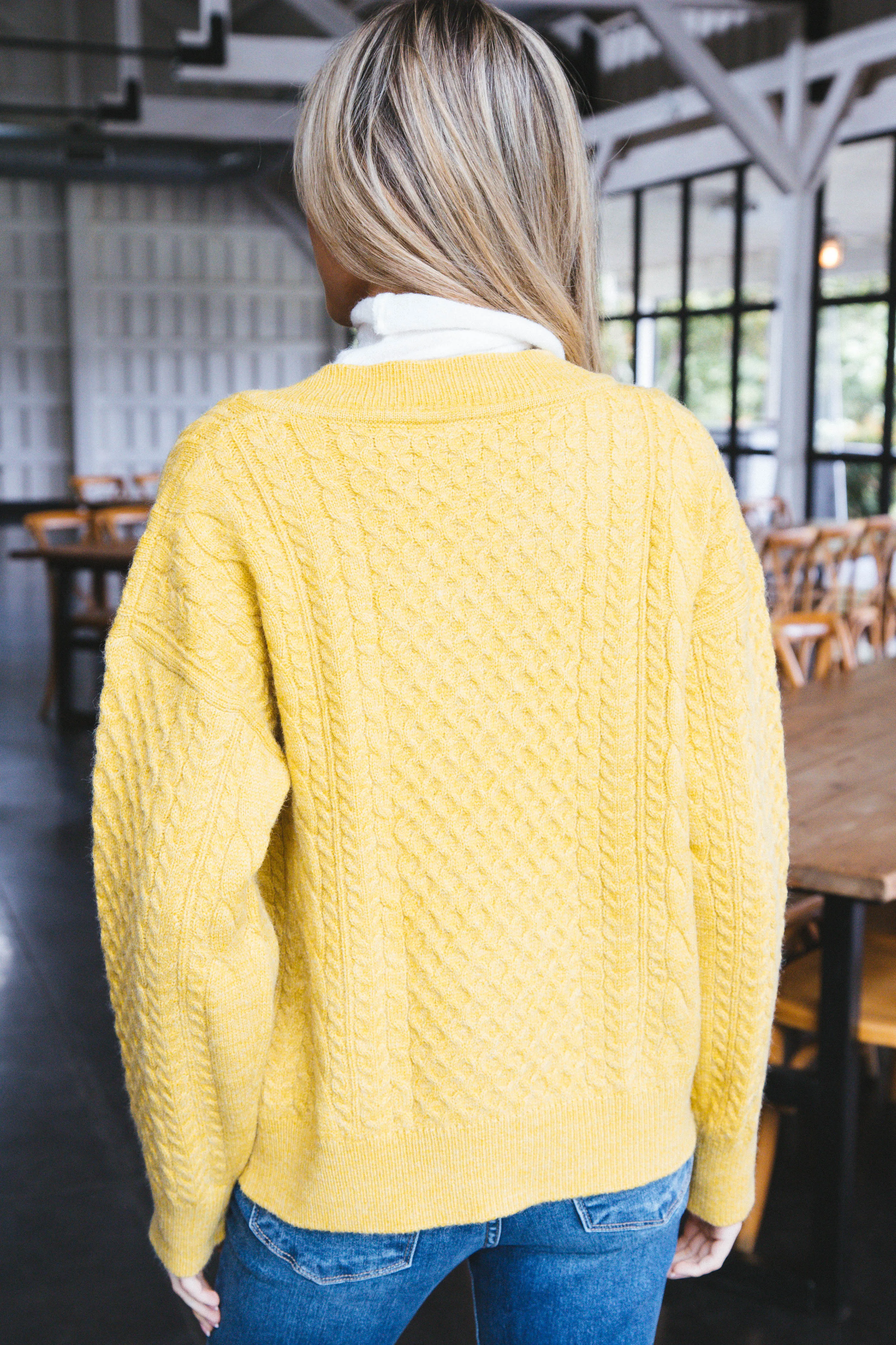 Vida Cable Knit Sweater with Turtleneck, Mustard