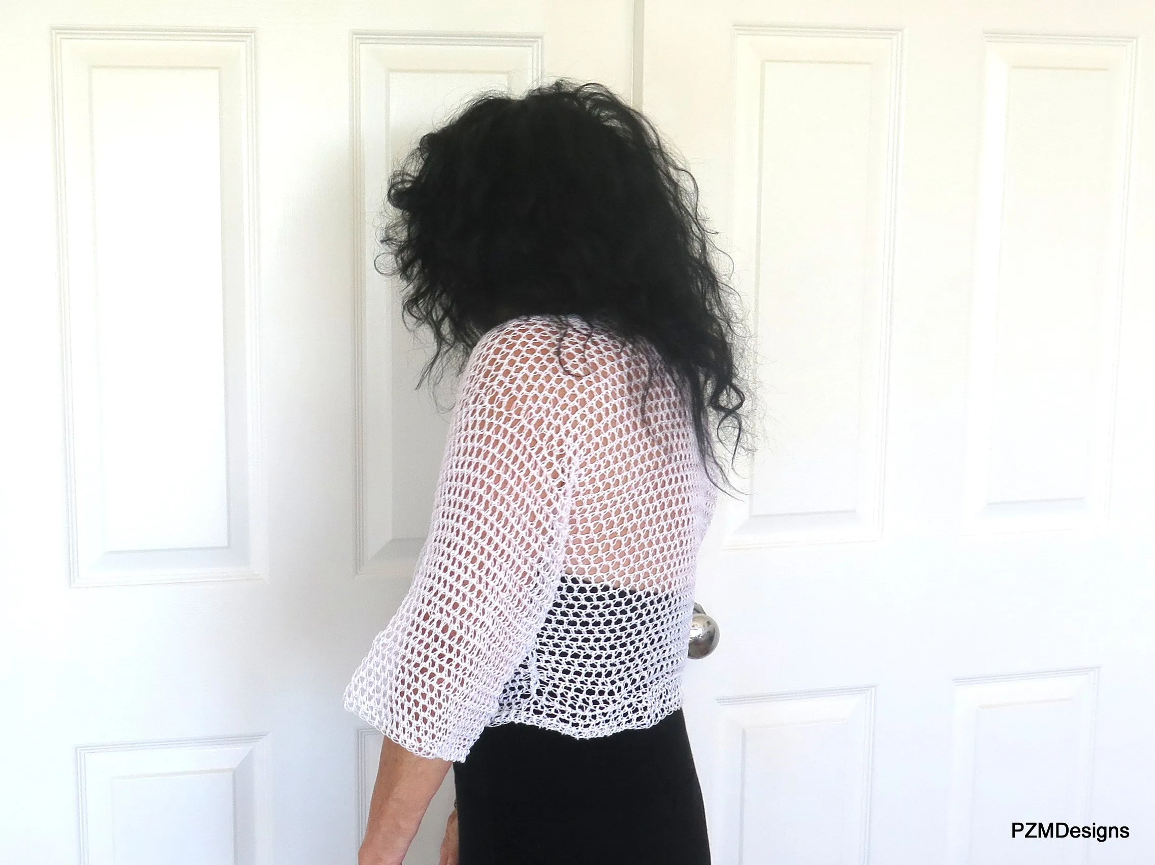 White Cotton Bridal Shrug, Crochet Jacket