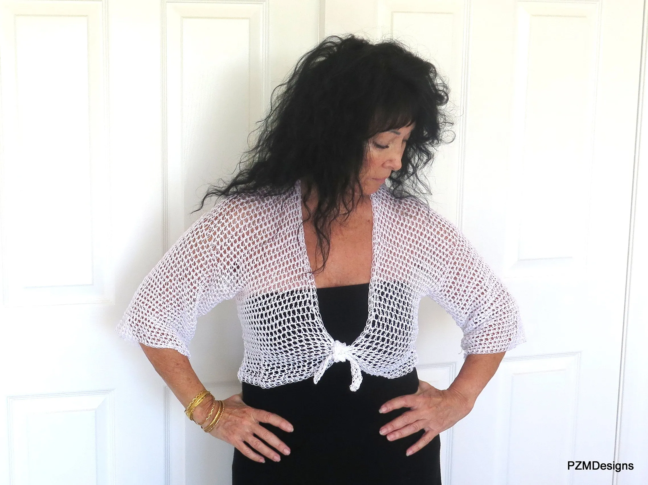 White Cotton Bridal Shrug, Crochet Jacket