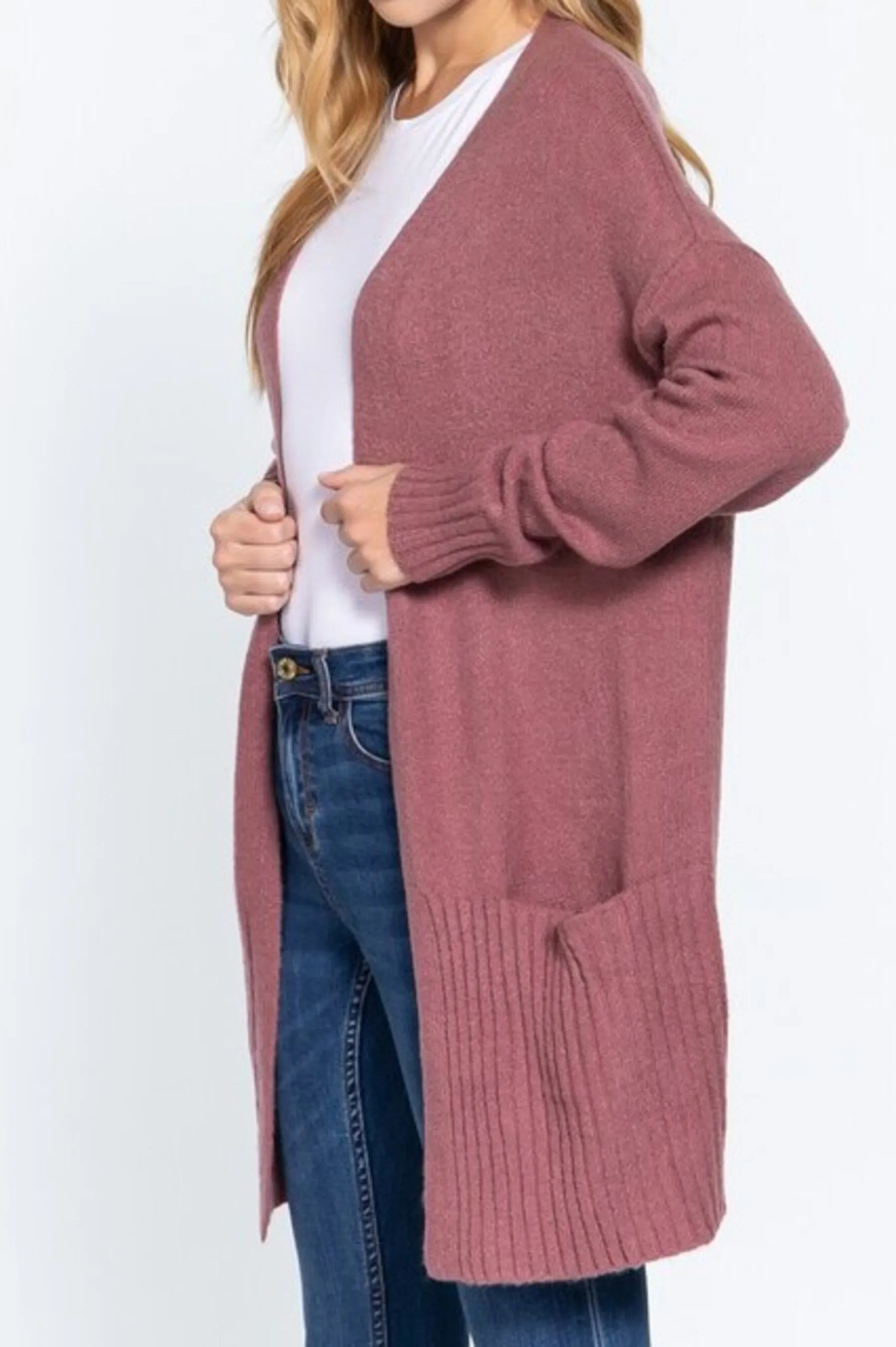 Women's Long sleeve open front swater cardigan with pocket