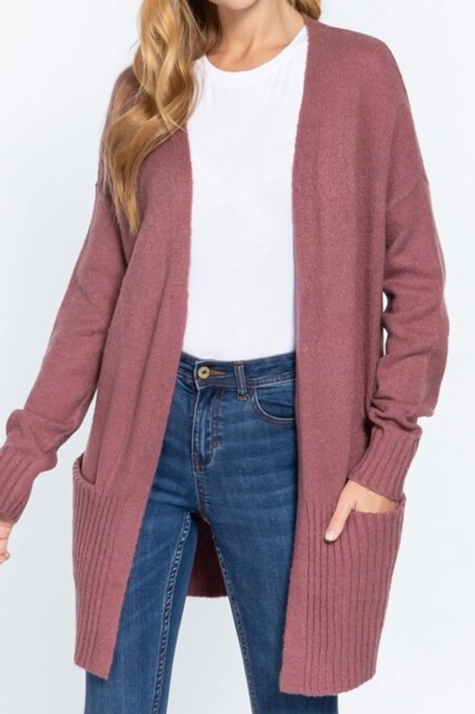 Women's Long sleeve open front swater cardigan with pocket