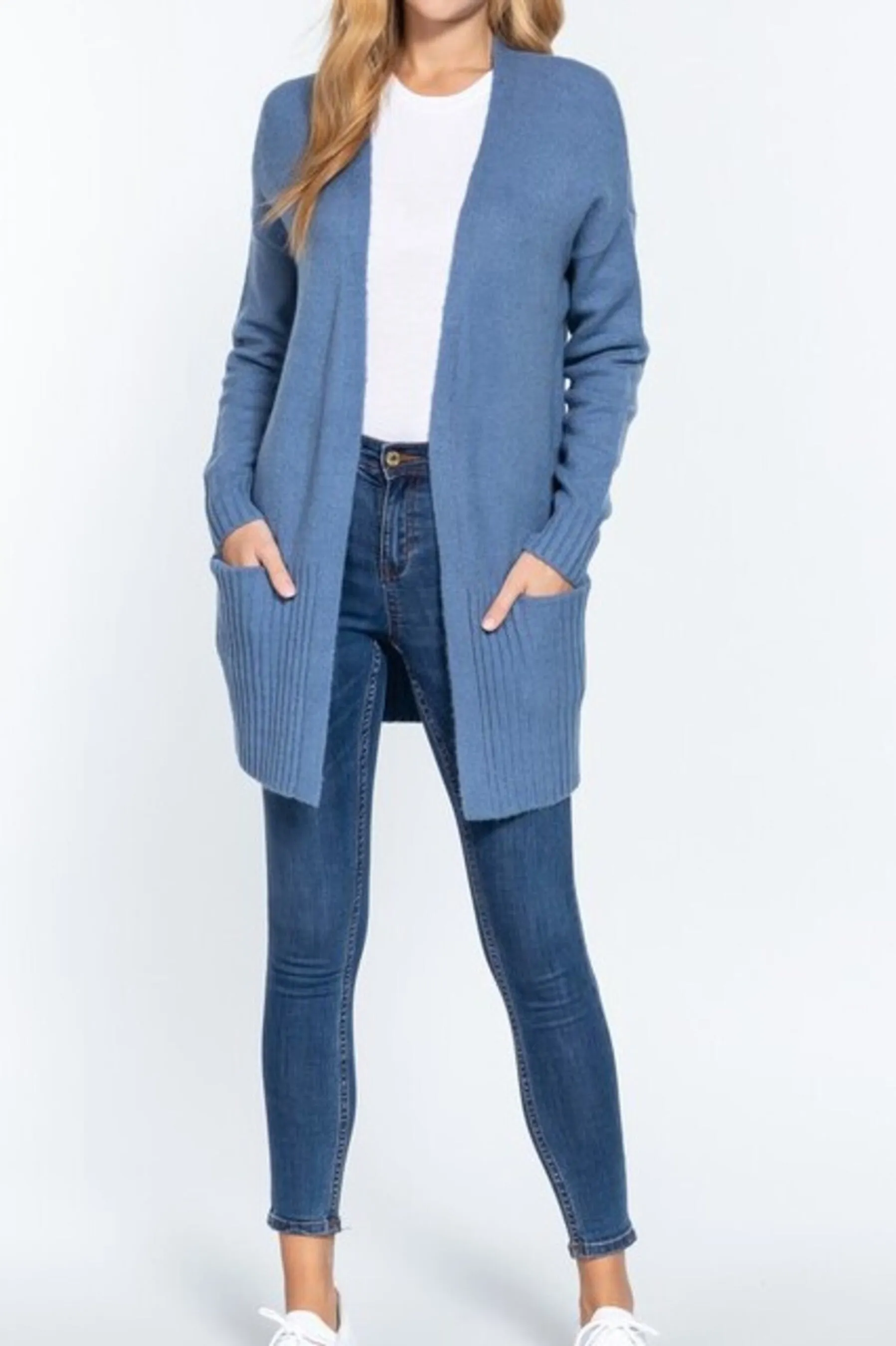 Women's Long sleeve open front swater cardigan with pocket