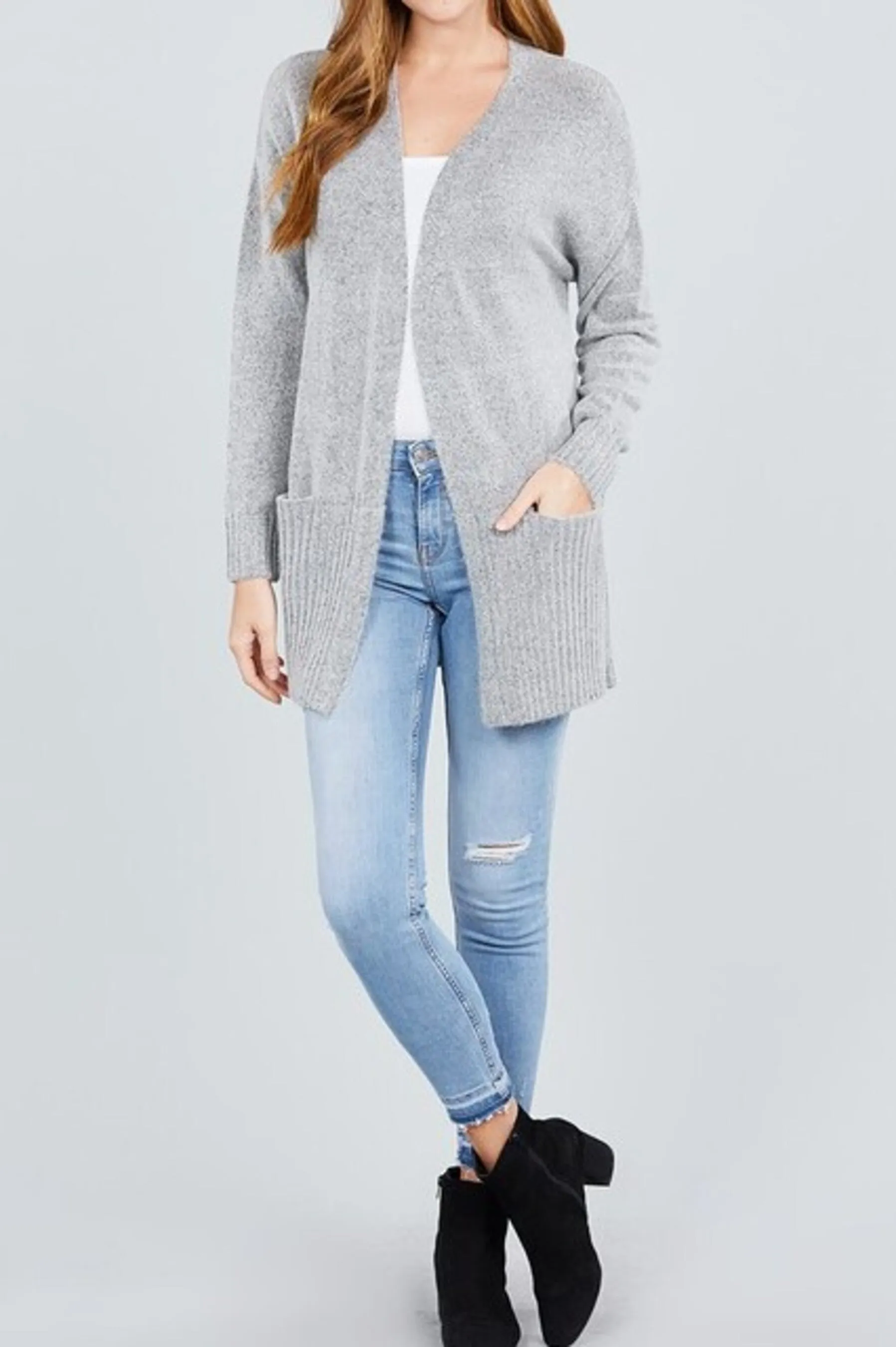 Women's Long sleeve open front swater cardigan with pocket