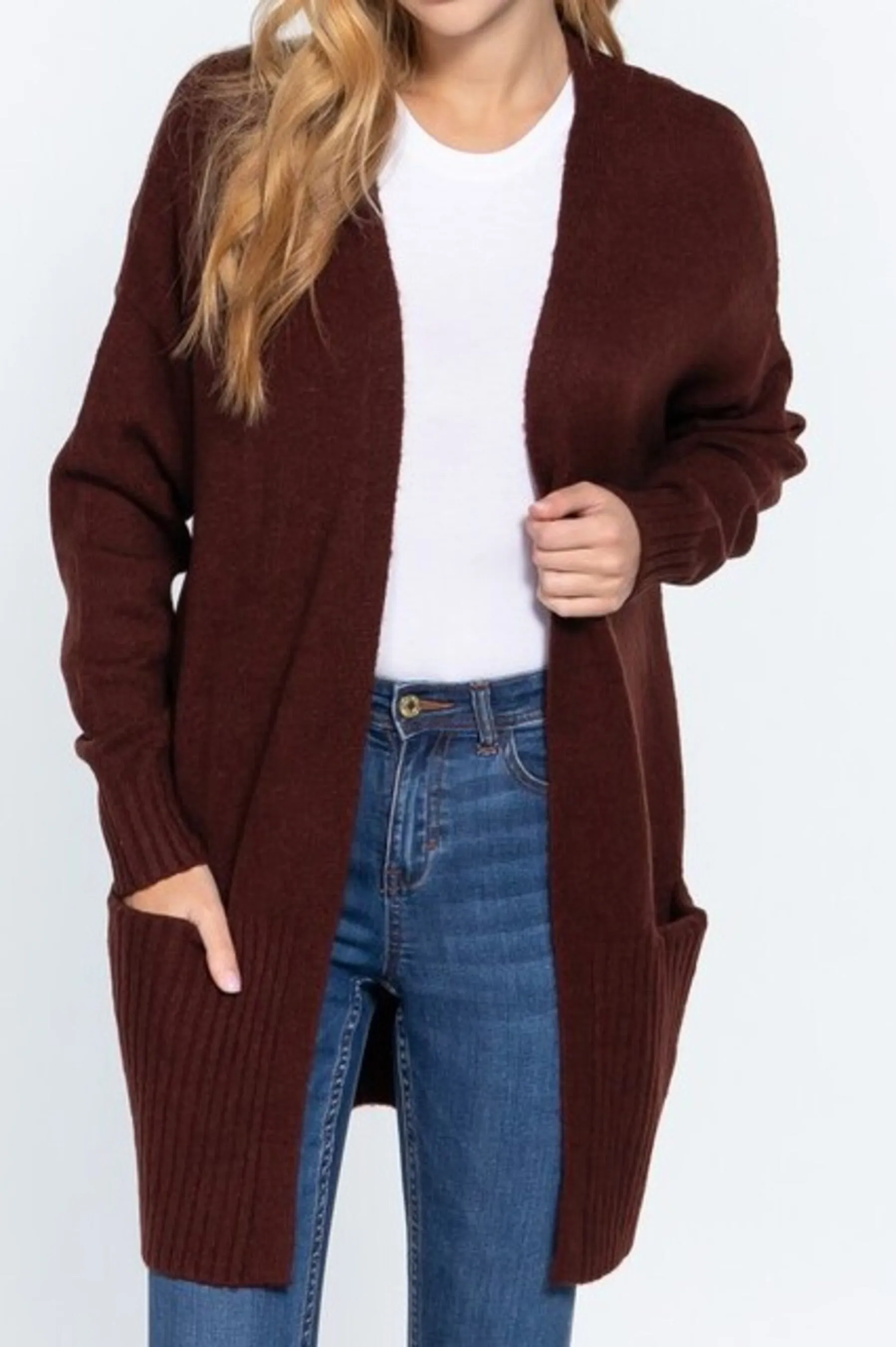 Women's Long sleeve open front swater cardigan with pocket